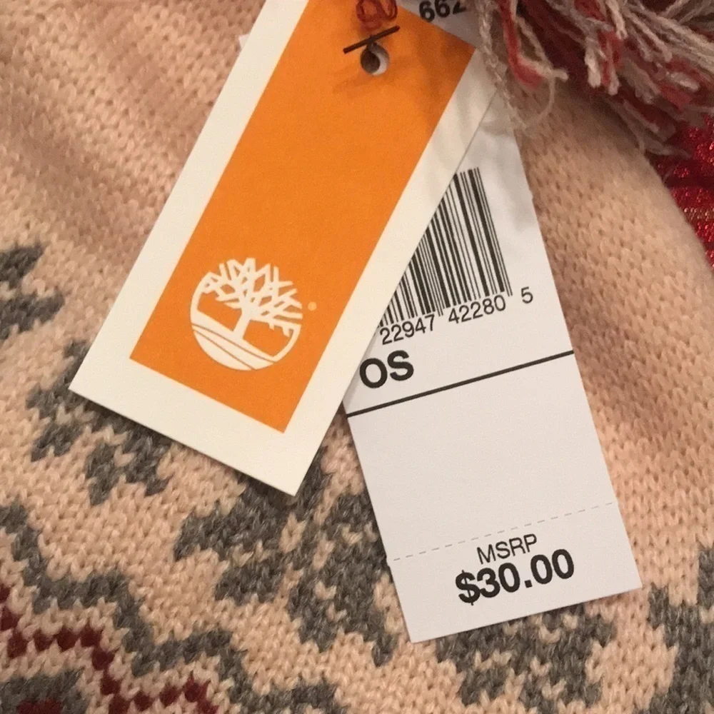 Brand New Timberland Pink Fair Isle Fleece-Lined Pom Beanie Hat